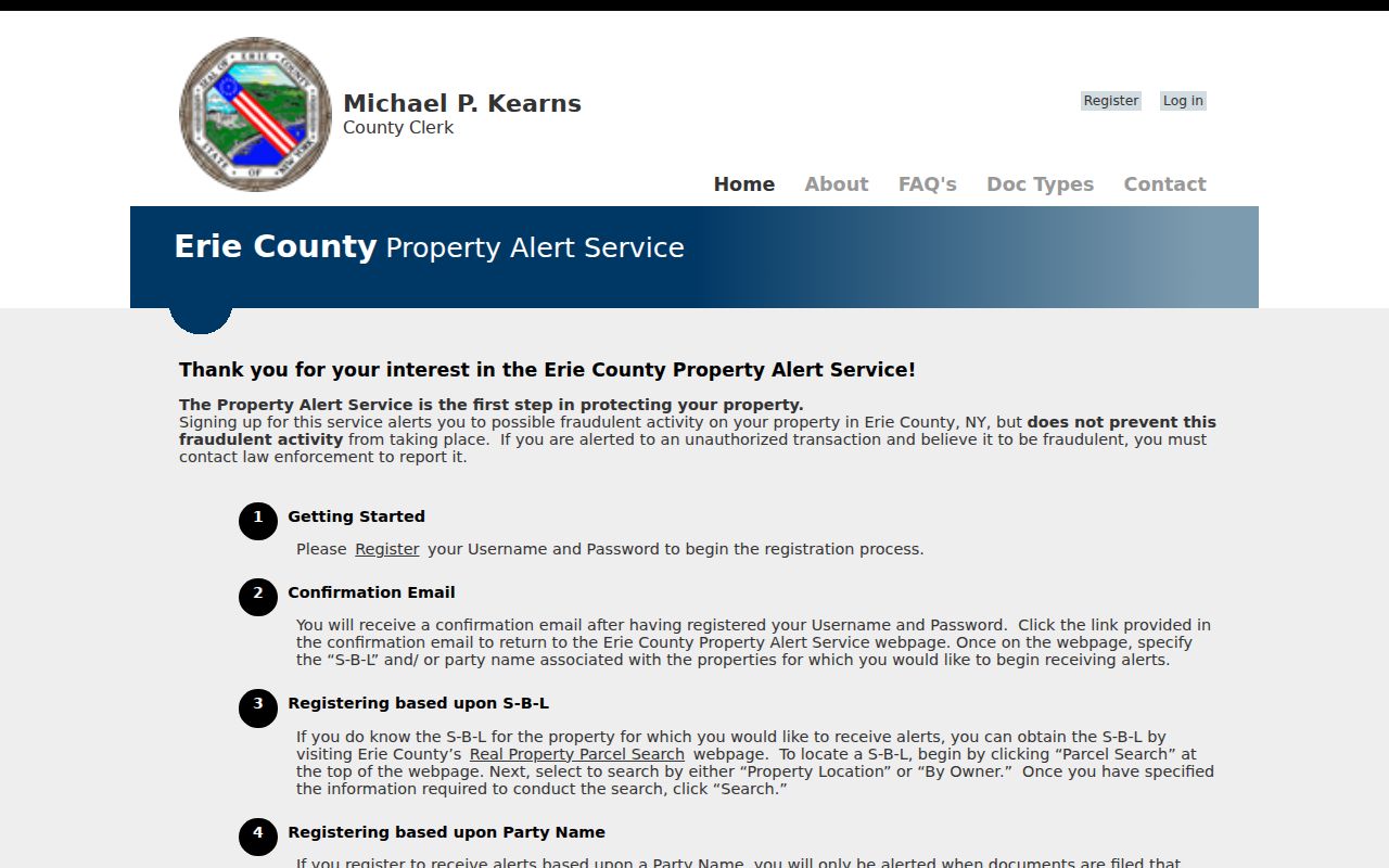 Town of Hamburg residents directory Erie County Property Alert registration