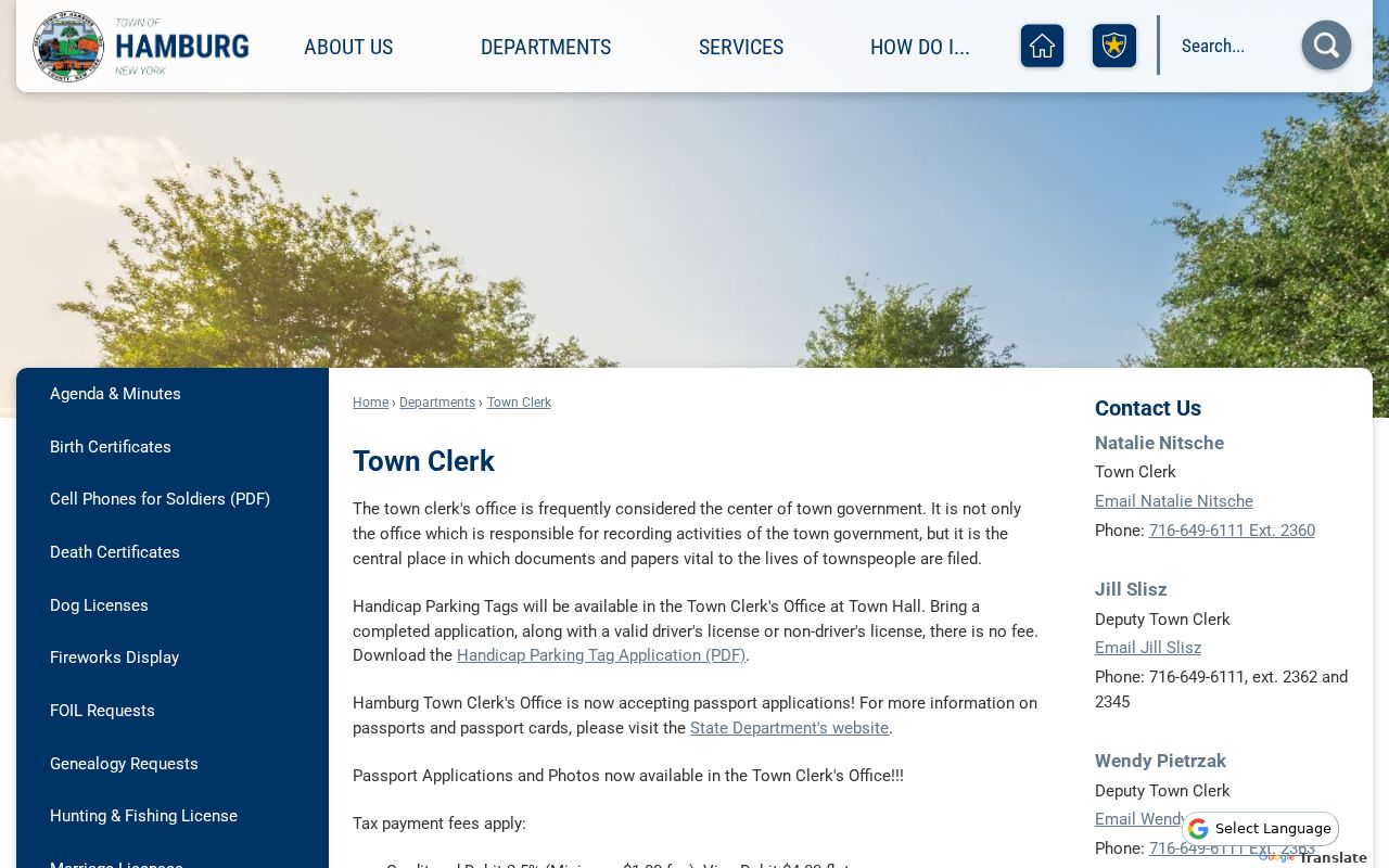 Town of Hamburg residents directory Town Clerk records page